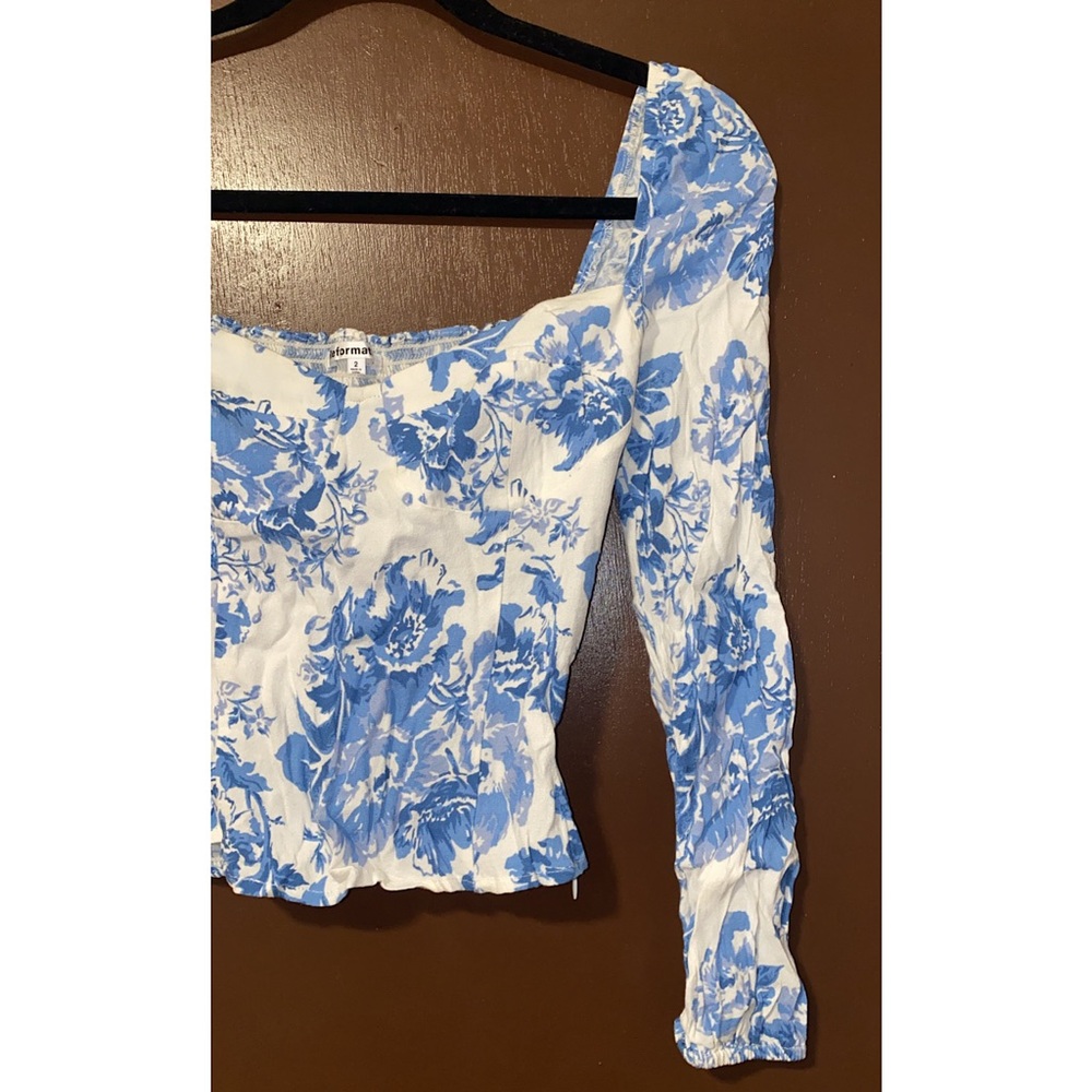 Reformation Reign Top Olympia White Blue Floral Smocked Long Sleeve in size 2 - Picture 10 of 15